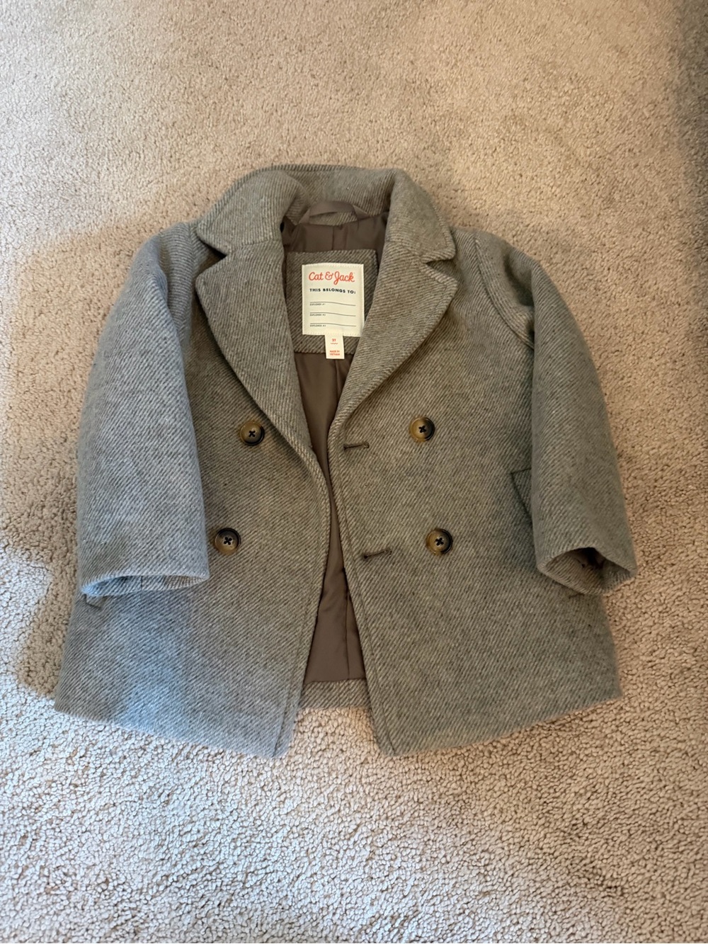 Cat & Jack Little Kids Gray Wool-Blend Double-Breasted Peacoat